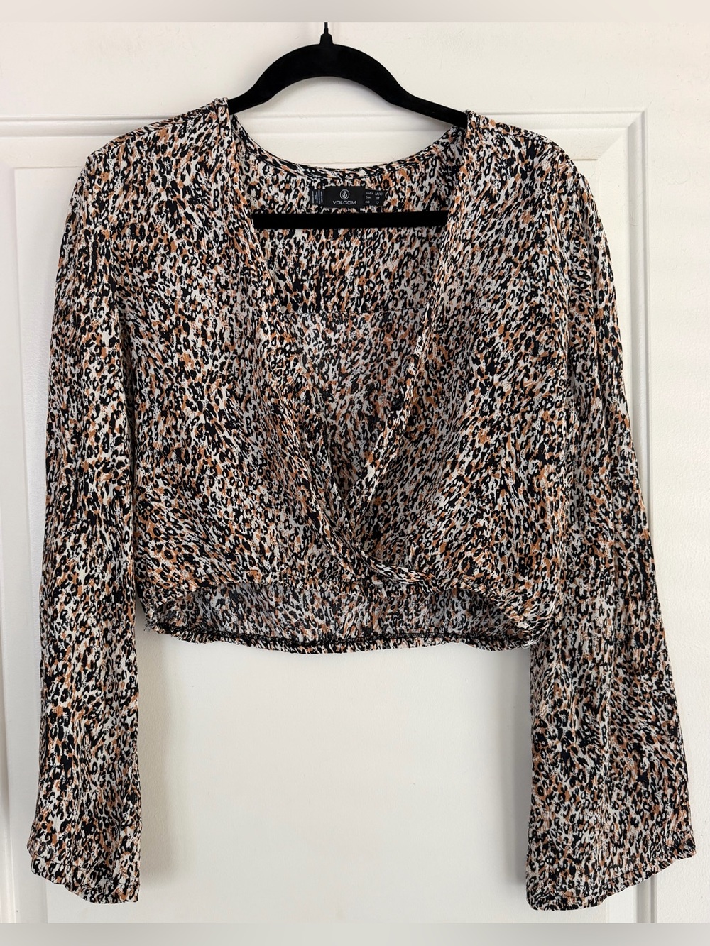 Volcom Leopard Print Cropped Wrap Top - Tan/Black/White